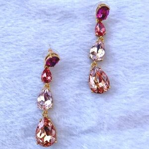 Oscar de la Renta Pink, Peach and Fuchsia Crystal Drop Earrings